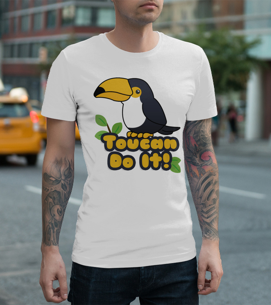 Toucan Do It Essential Positive Inspiration with Cartoon Bird and Leaves T-Shirt