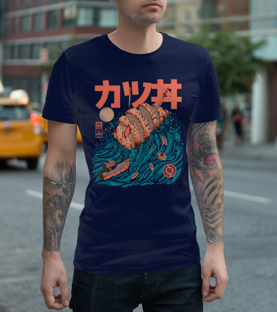 Katsuju Active Sushi Ship Tsunami Katakana Japan Illustration Lunatic Sushi T-Shirt
