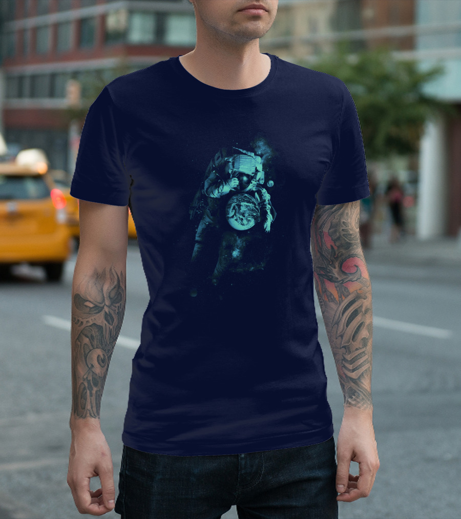 It's A Small World After All Astronaut Holding Earth in Space T-Shirt