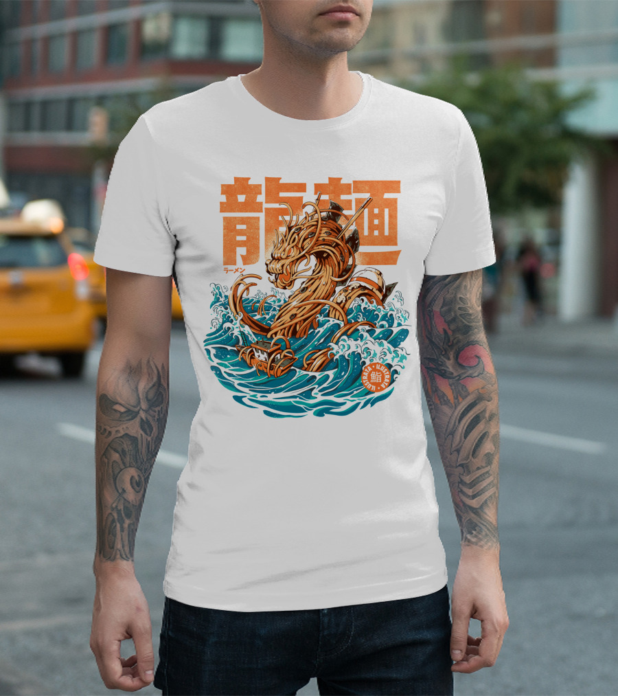 Great Ramen Dragon Kanagawa Woodblock Waves Japan T-Shirt