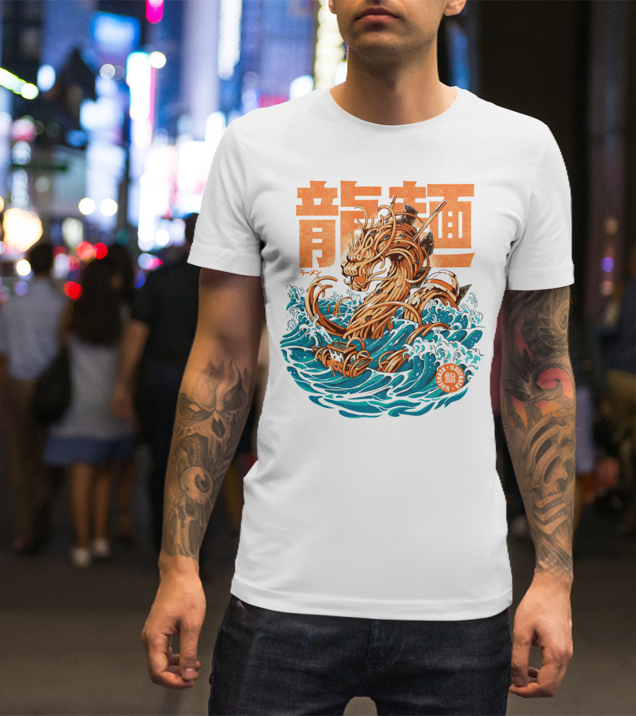 Great Ramen Dragon Kanagawa Woodblock Waves Japan T-Shirt