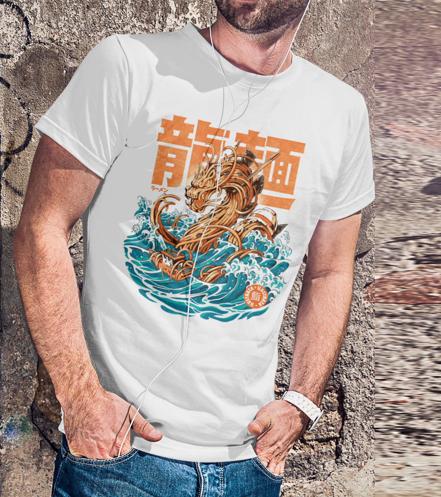 Great Ramen Dragon Kanagawa Woodblock Waves Japan T-Shirt