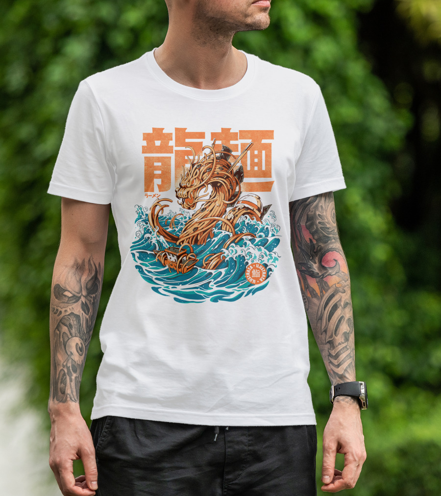 Great Ramen Dragon Kanagawa Woodblock Waves Japan T-Shirt