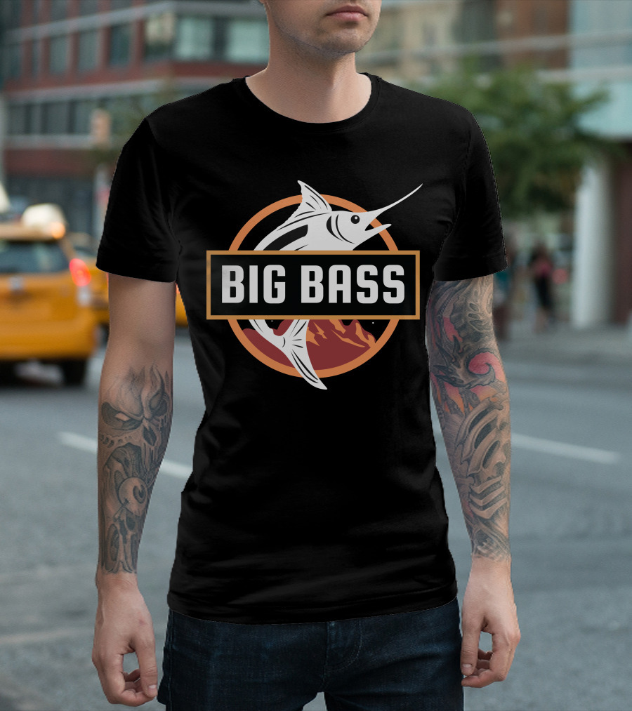 BIG BASS Marlin Jumping Over Mountains In Circle T-Shirt