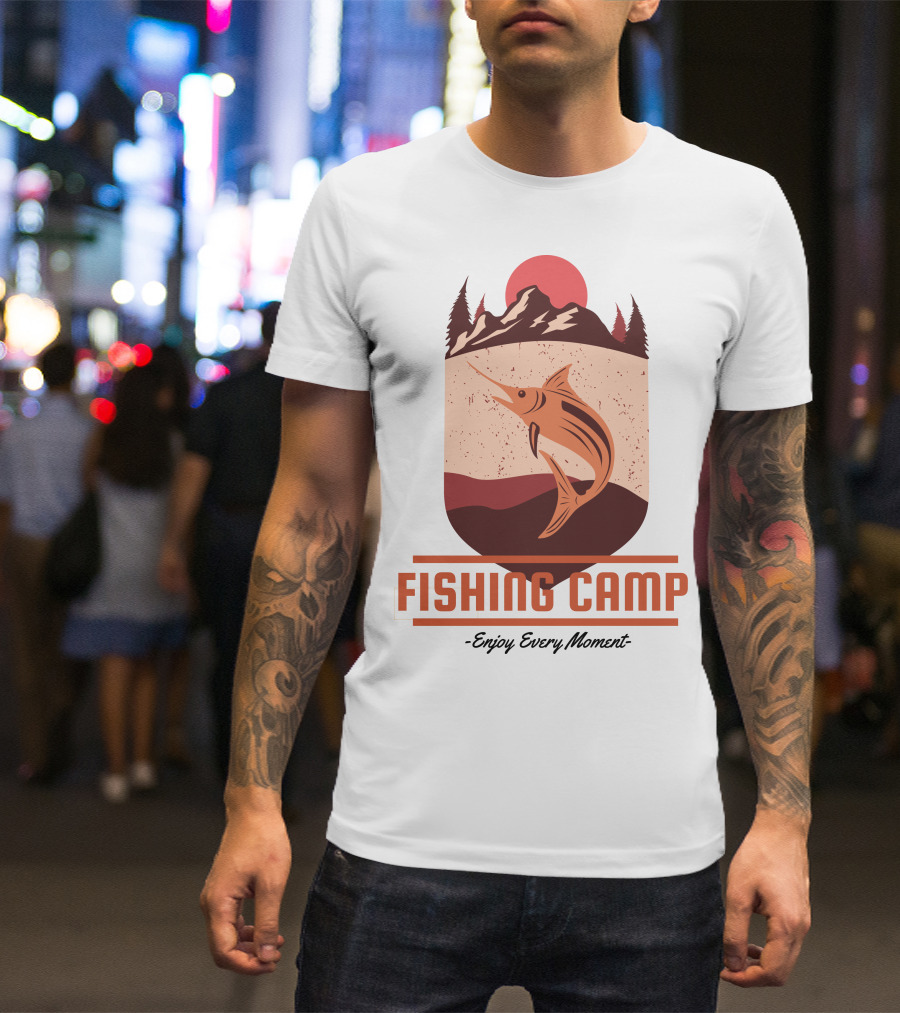 FISHING CAMP Enjoy Every Moment Mountain Fish Sun T-Shirt