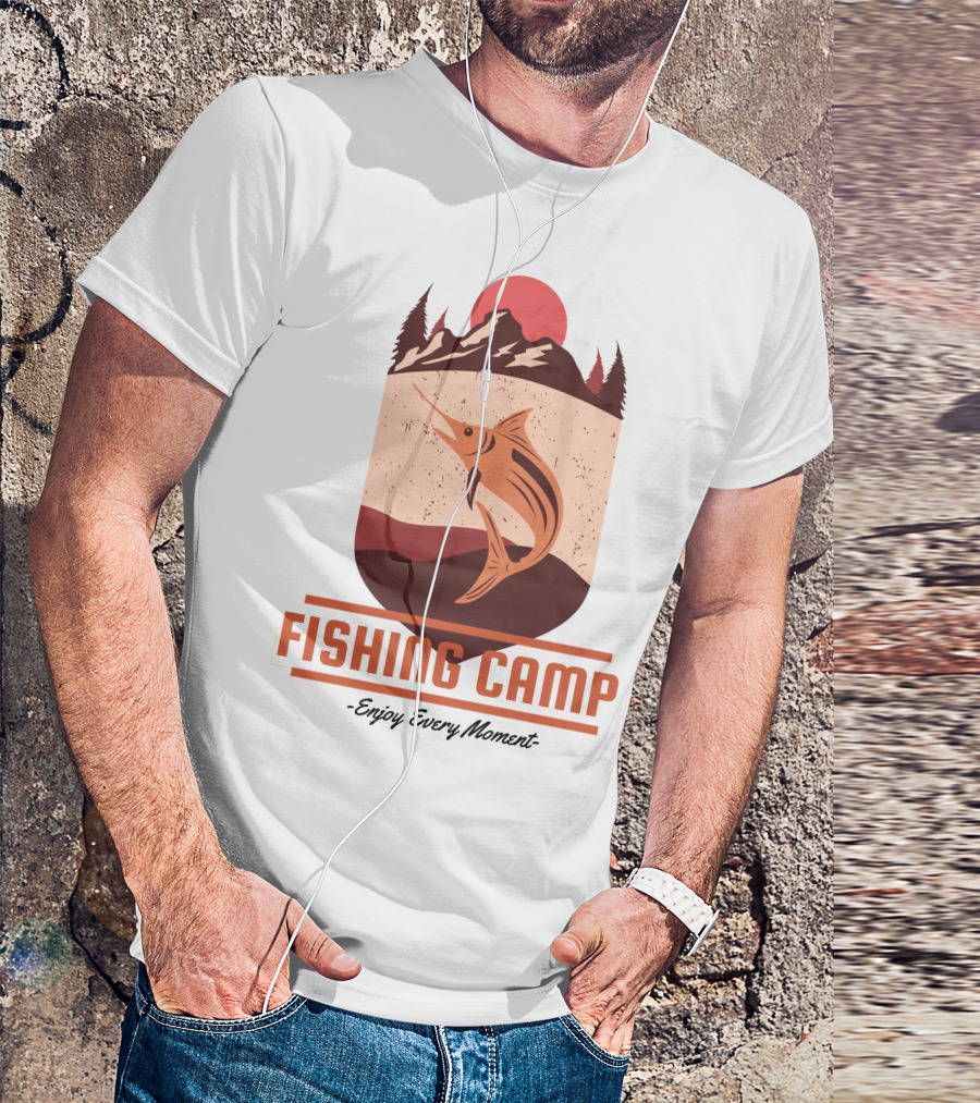 FISHING CAMP Enjoy Every Moment Mountain Fish Sun T-Shirt