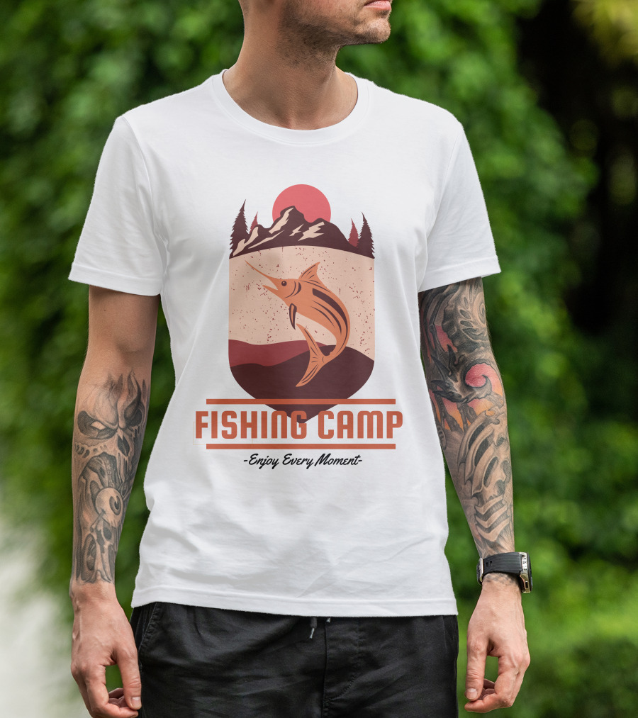 FISHING CAMP Enjoy Every Moment Mountain Fish Sun T-Shirt