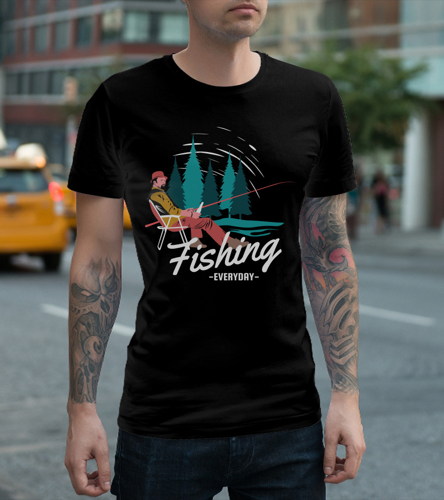 Fishing Everyday Relaxing Outdoors with Pine Trees T-Shirt