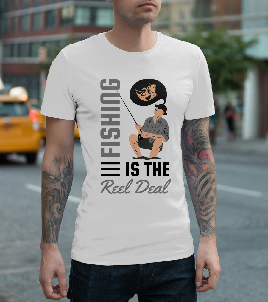 Fishing is the Reel Deal Angler with Catch Dreaming of Fish T-Shirt