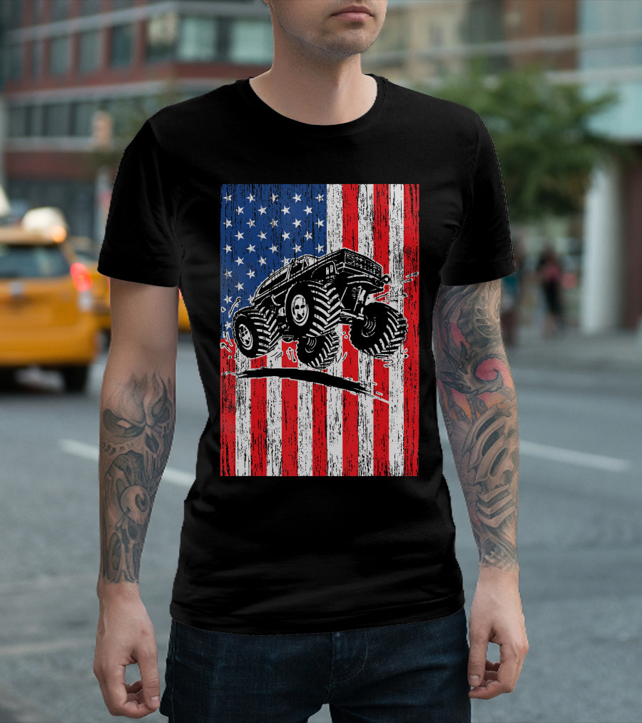 American Flag USA Monster Truck Enthusiast Patriotic T-Shirt