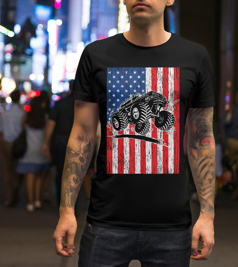 American Flag USA Monster Truck Enthusiast Patriotic T-Shirt
