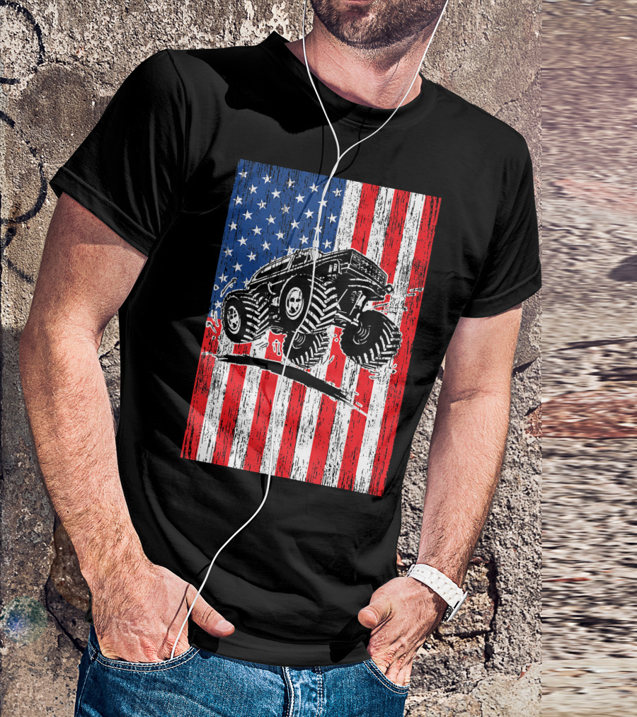 American Flag USA Monster Truck Enthusiast Patriotic T-Shirt