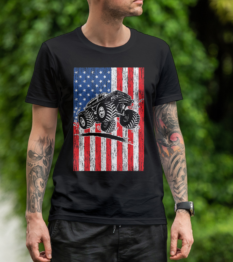 American Flag USA Monster Truck Enthusiast Patriotic T-Shirt