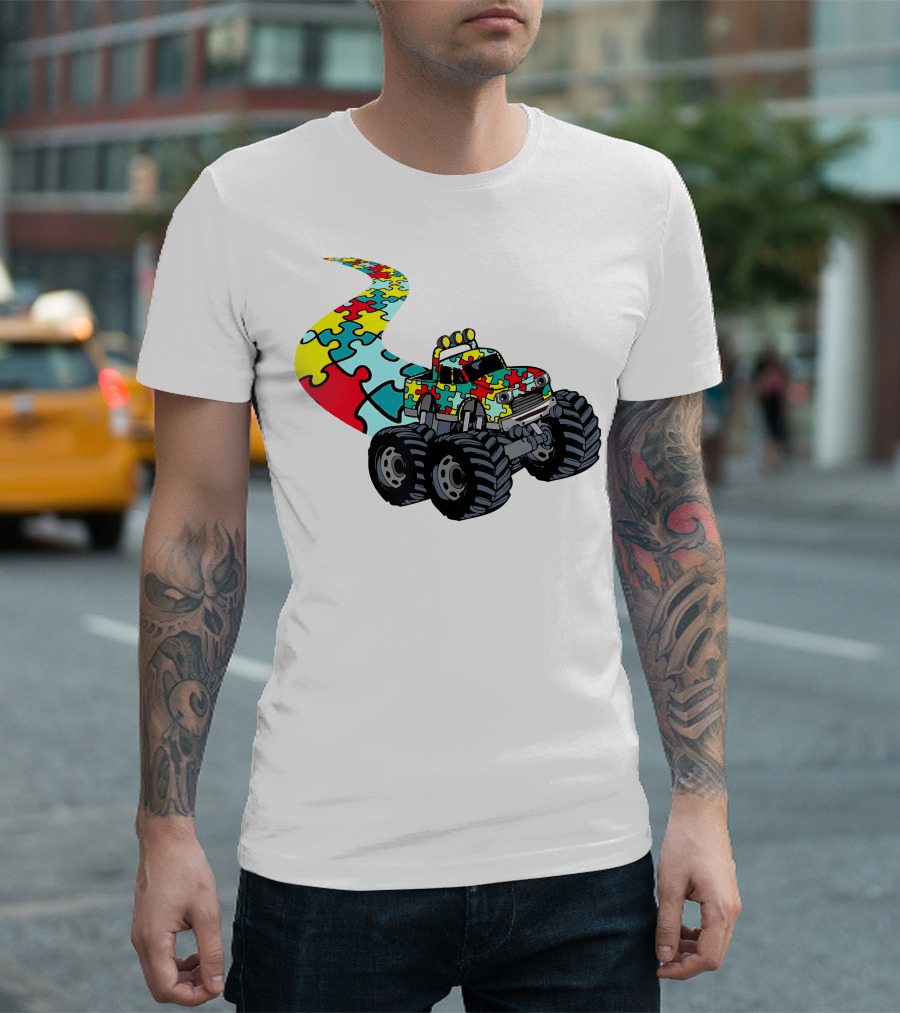 Autism Awareness Puzzle Piece Monster Truck for Boys T-Shirt