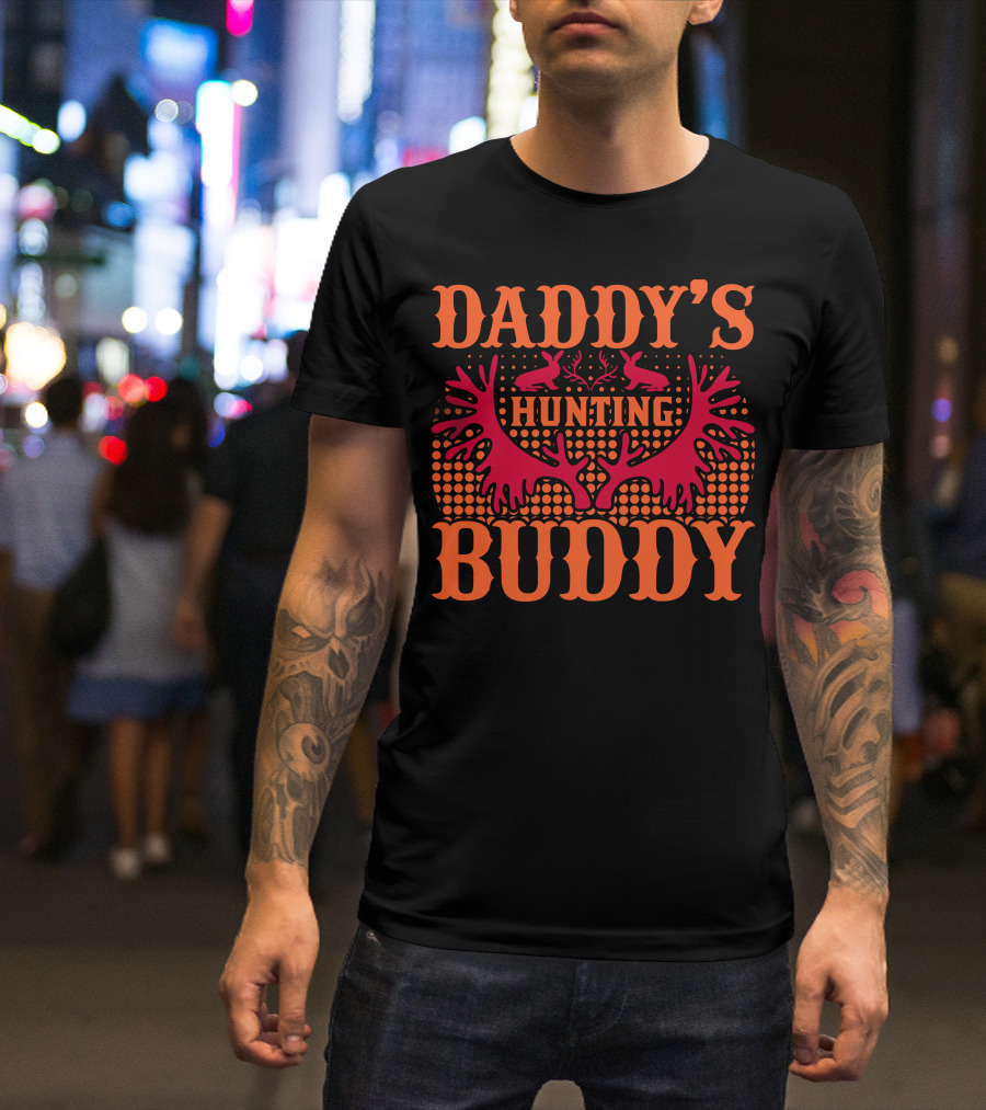 Daddy's Hunting Buddy Antler Design With Rabbits T-Shirt