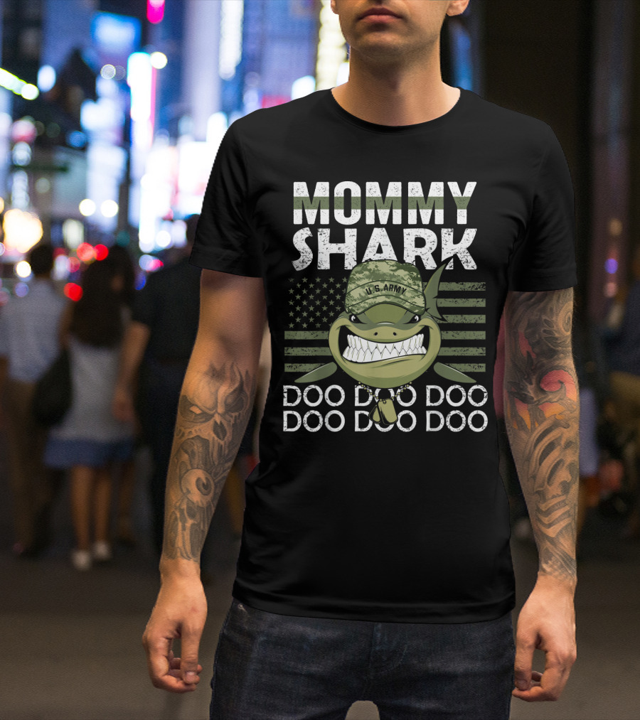 U.S. Army Mommy Shark Camouflage Hat Doo Doo Doo American Flag T-Shirt