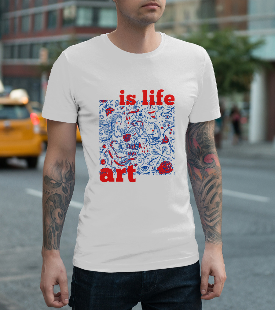 Is Life Art Floral Fantasy in Red and Blue T-Shirt