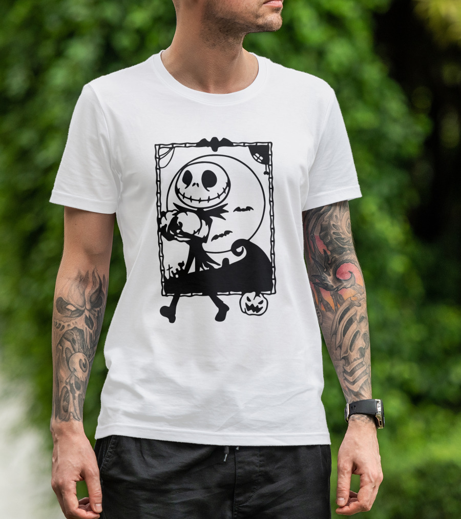 Little Jack Pumpkin Silhouette With Moon And Pumpkin Accents T-Shirt