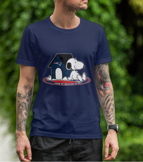 Snoopy With New England Patriots Doghouse Football Fan Now And Forever T-Shirt