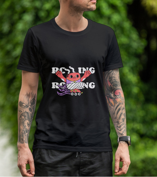 Rolling Cartoon Character With Purple Roller Skates And Wavy Hair T-Shirt