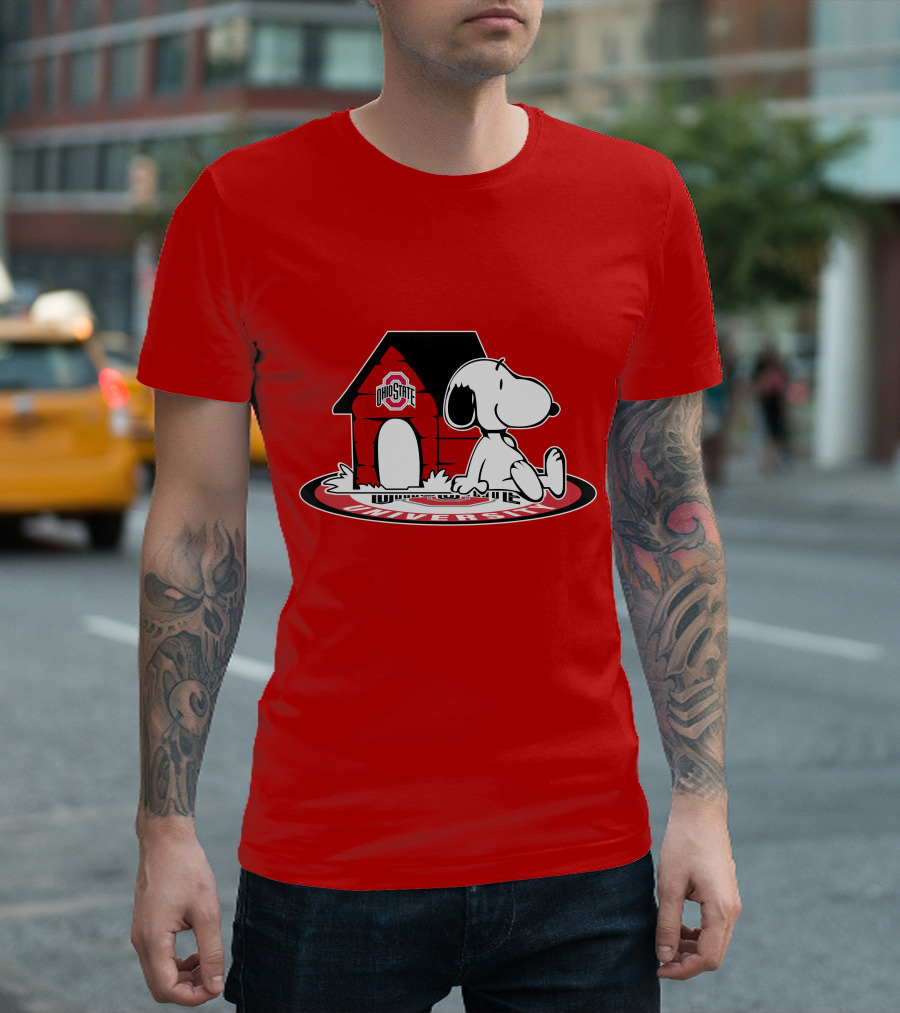 Ohio State Football Fan Now And Forever University Emblem With Snoopy Doghouse T-Shirt