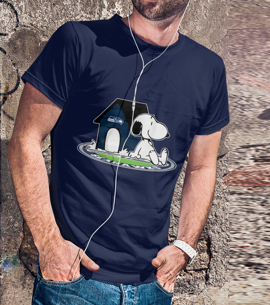 Seattle Seahawks Fan Forever With Snoopy Sitting By Doghouse T-Shirt