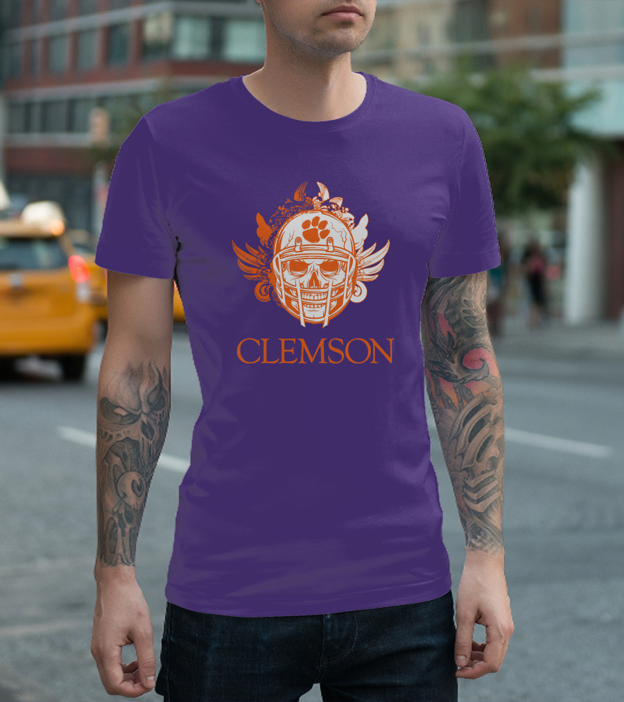 Clemson Tigers Skull Helmet with Wings T-Shirt