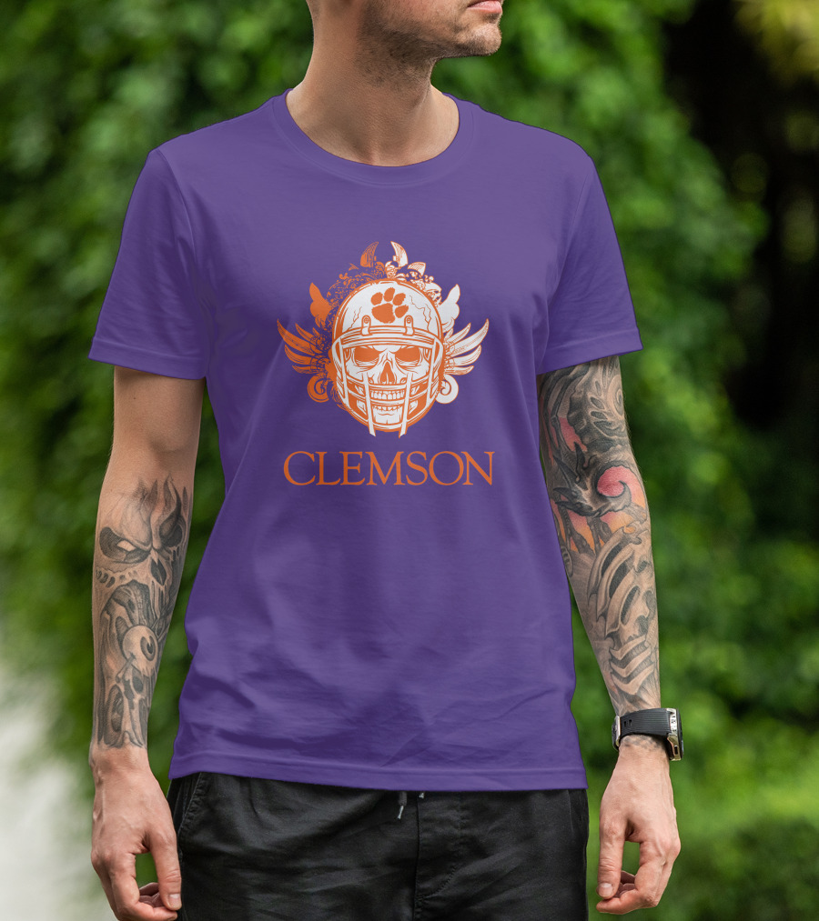 Clemson Tigers Skull Helmet With Wings T-Shirt