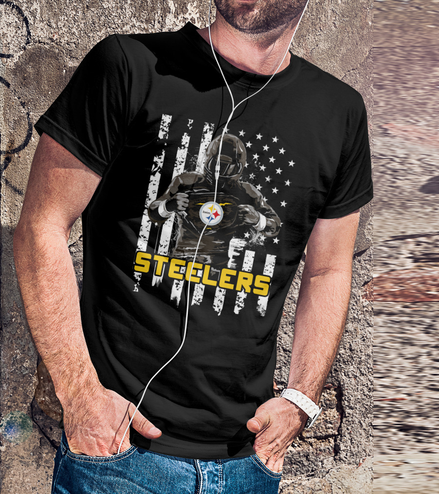 Steelers Player Emblazoned Over Distressed American Flag Iconic T-Shirt