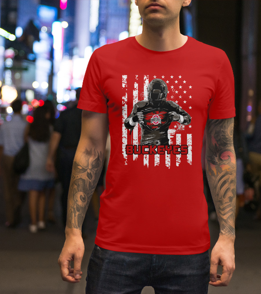 Ohio State Buckeyes Player With American Flag Background T-Shirt