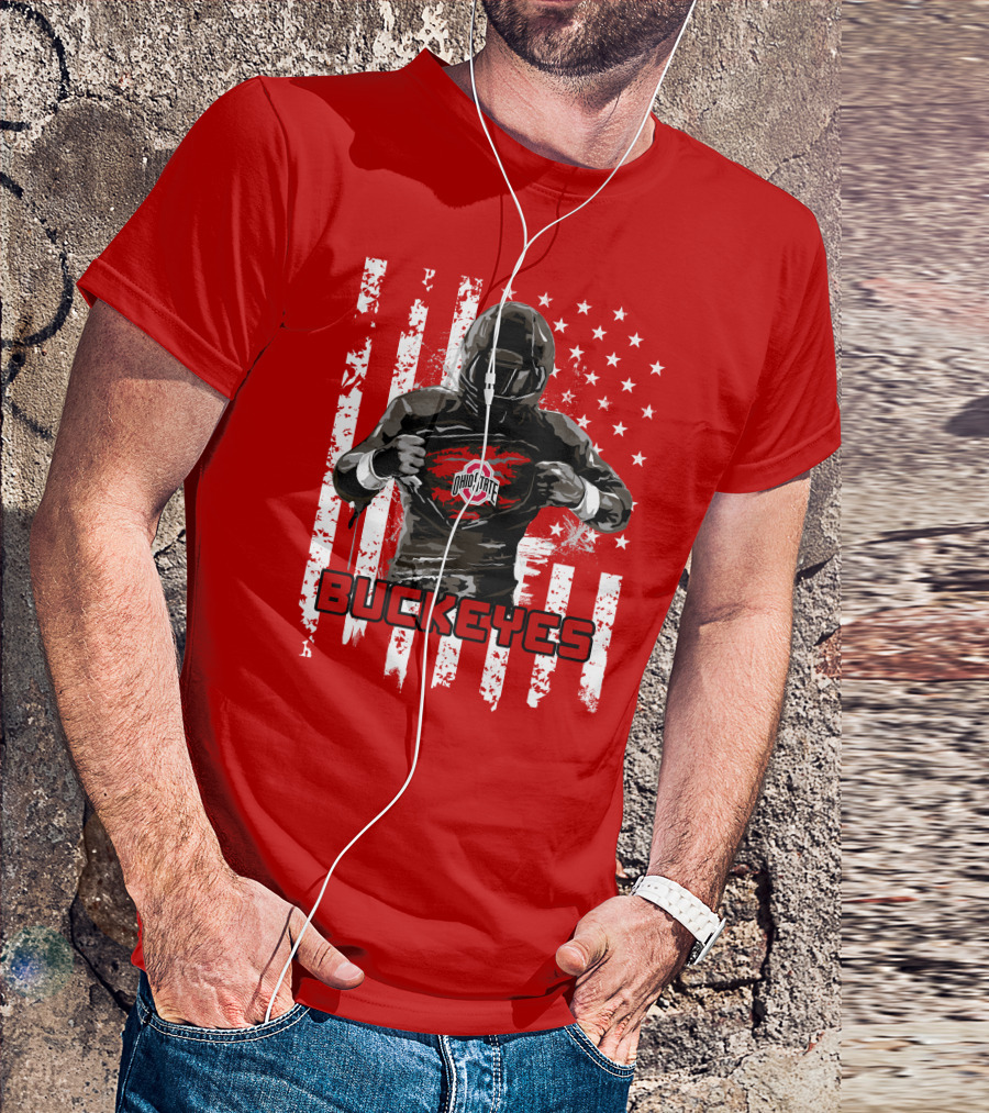 Ohio State Buckeyes Player With American Flag Background T-Shirt