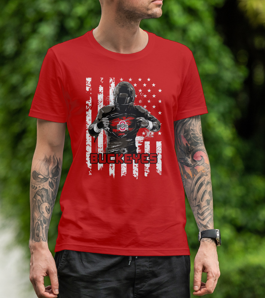 Ohio State Buckeyes Player With American Flag Background T-Shirt