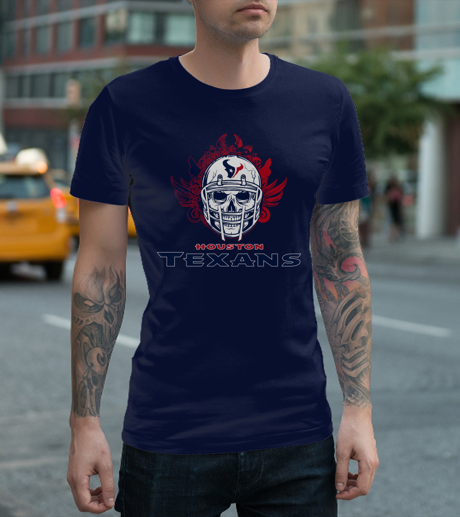 Houston Texans Skull Helmet Wings T-Shirt