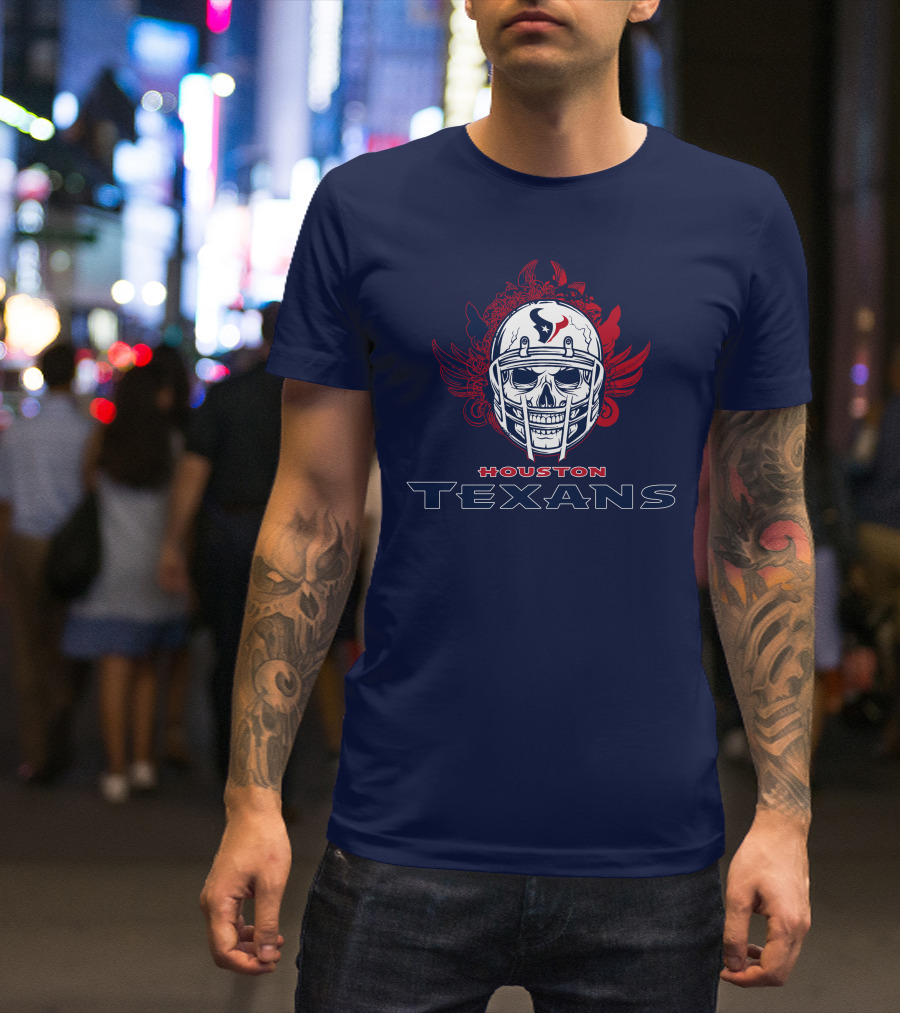 Houston Texans Skull Helmet Wings T-Shirt