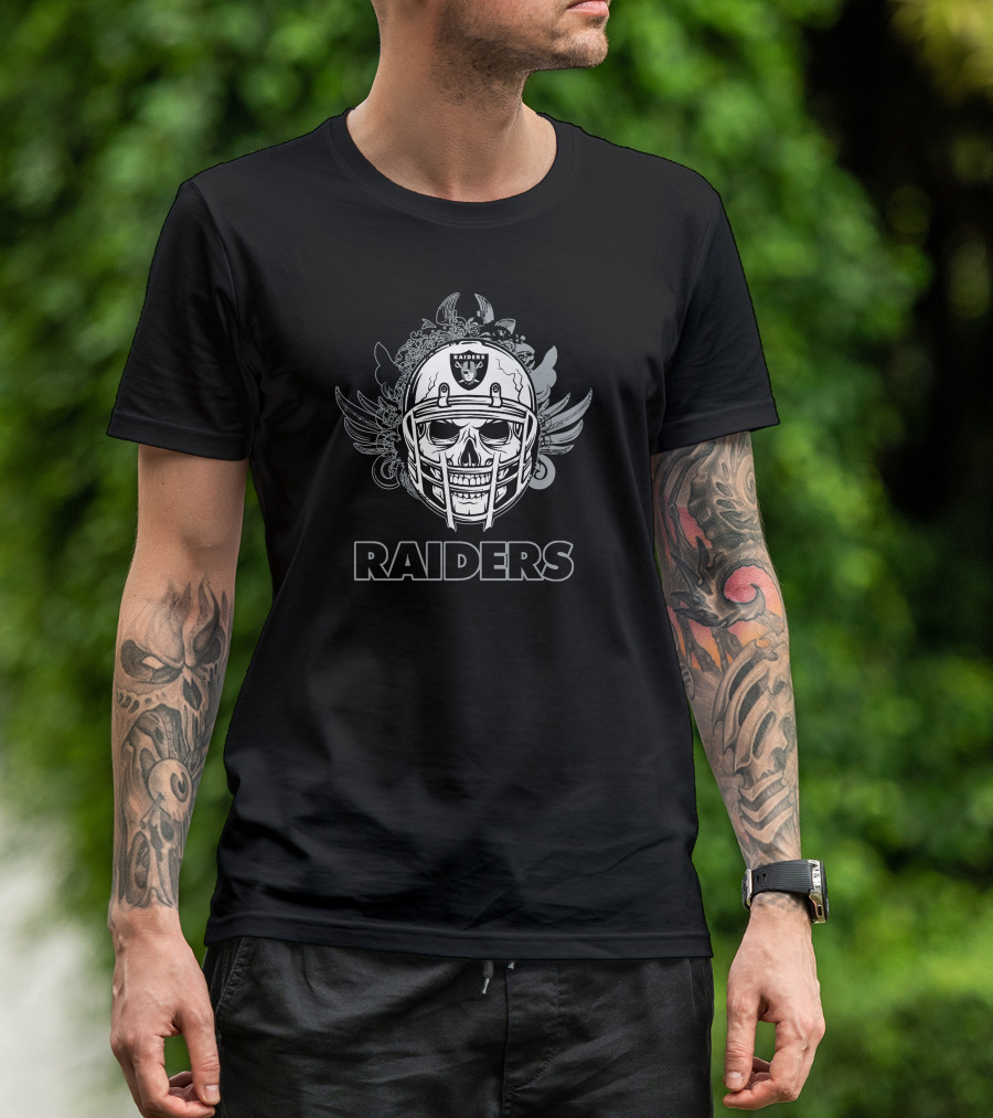 Las Vegas Raiders Skull Helmet With Wings And Floral Elements T-Shirt