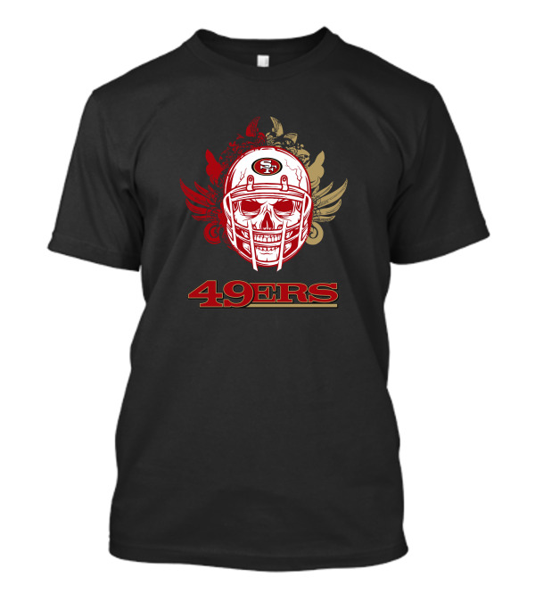 San Francisco 49ers Skull Football Helmet Red Gold Wings T-Shirt