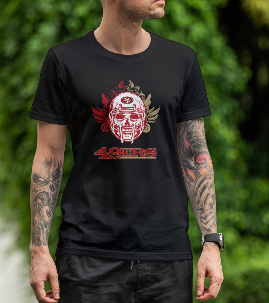 San Francisco 49ers Skull Football Helmet Red Gold Wings T-Shirt