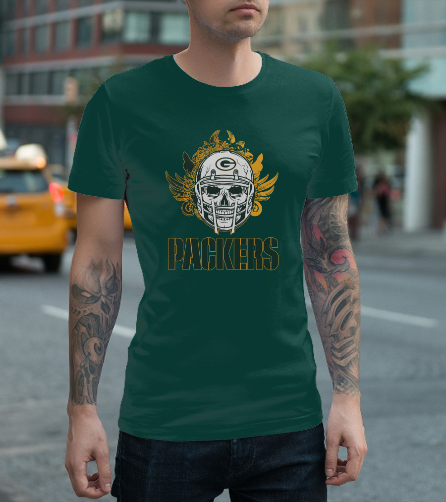 Packers Skull Helmet With Green Bay Logo Elements T-Shirt