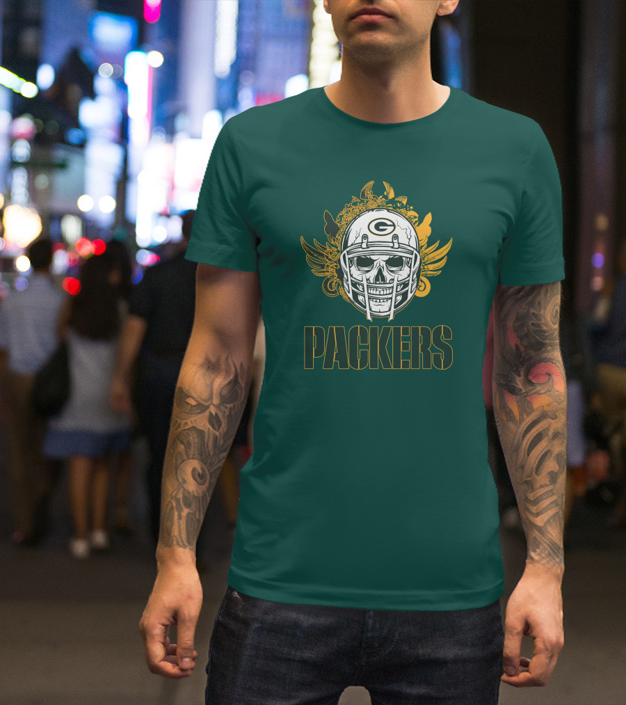 Packers Skull Helmet With Green Bay Logo Elements T-Shirt