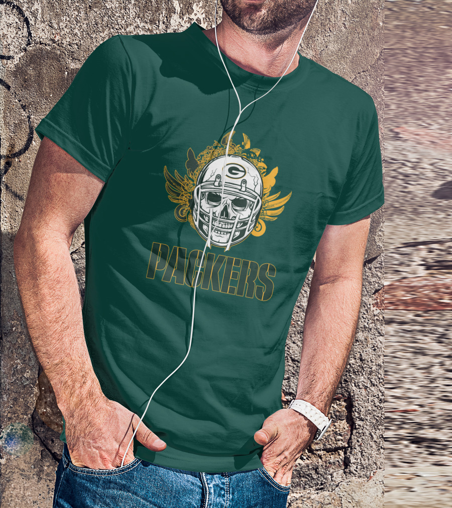 Packers Skull Helmet With Green Bay Logo Elements T-Shirt