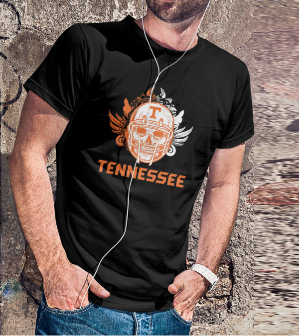 Tennessee Volunteers Skull Helmet Football Wings T-Shirt