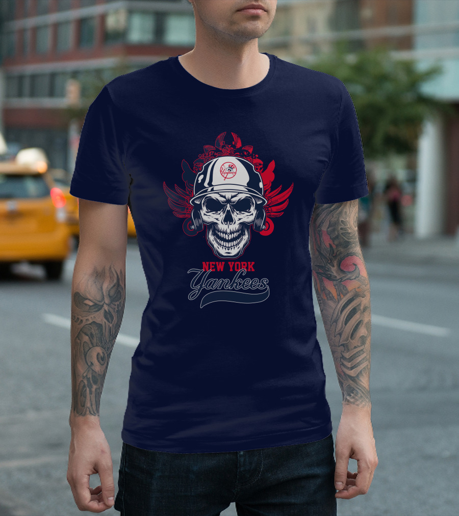 New York Yankees Skull Wings Helmet T-Shirt