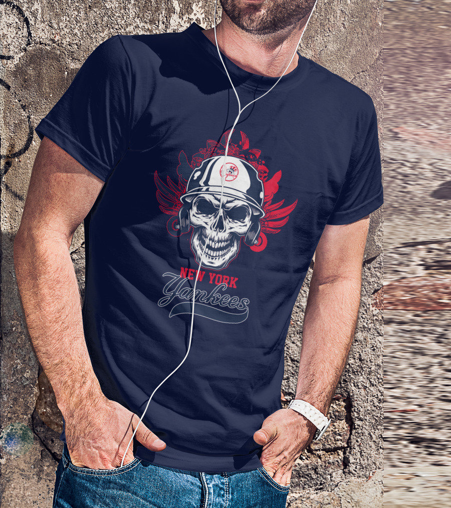 New York Yankees Skull Wings Helmet T-Shirt