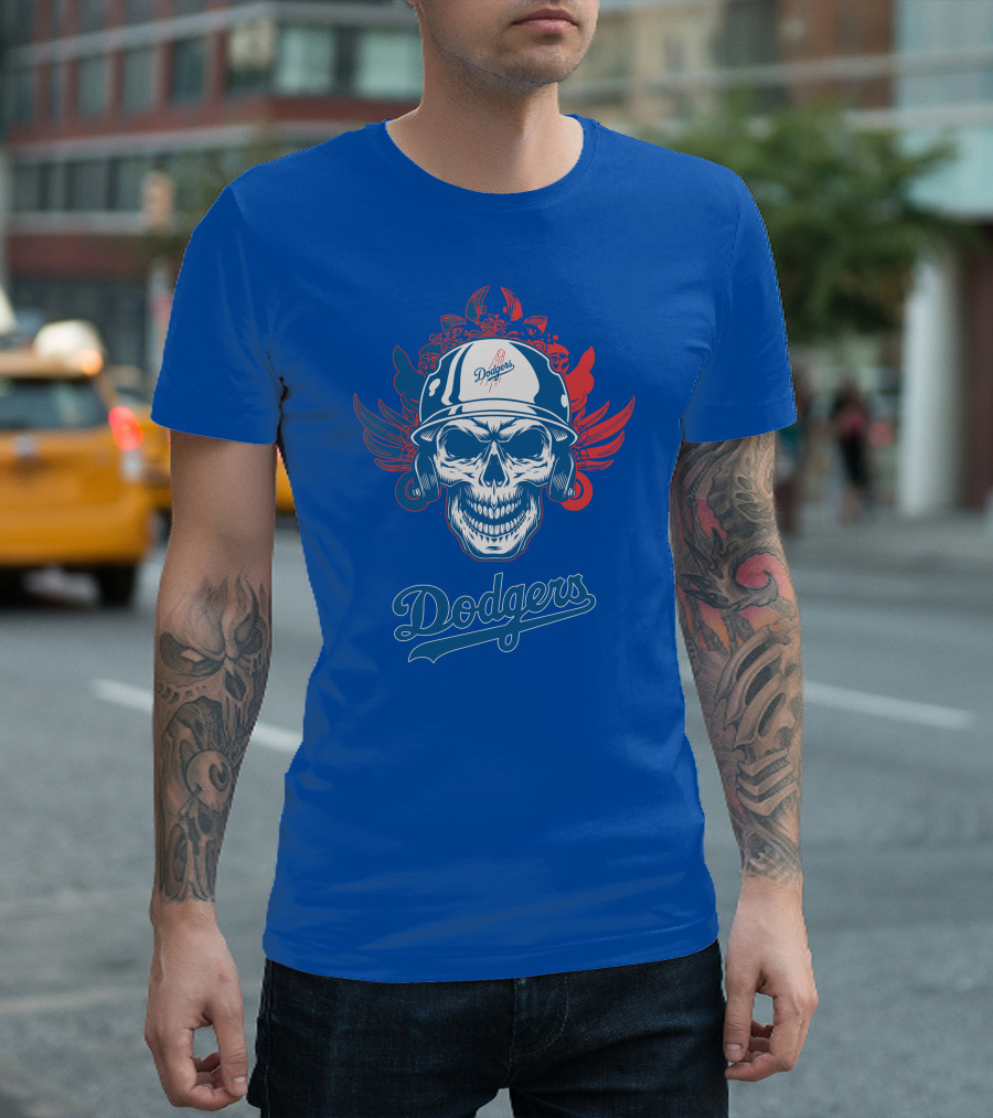 Dodgers Skull with Wings and Helmet T-Shirt