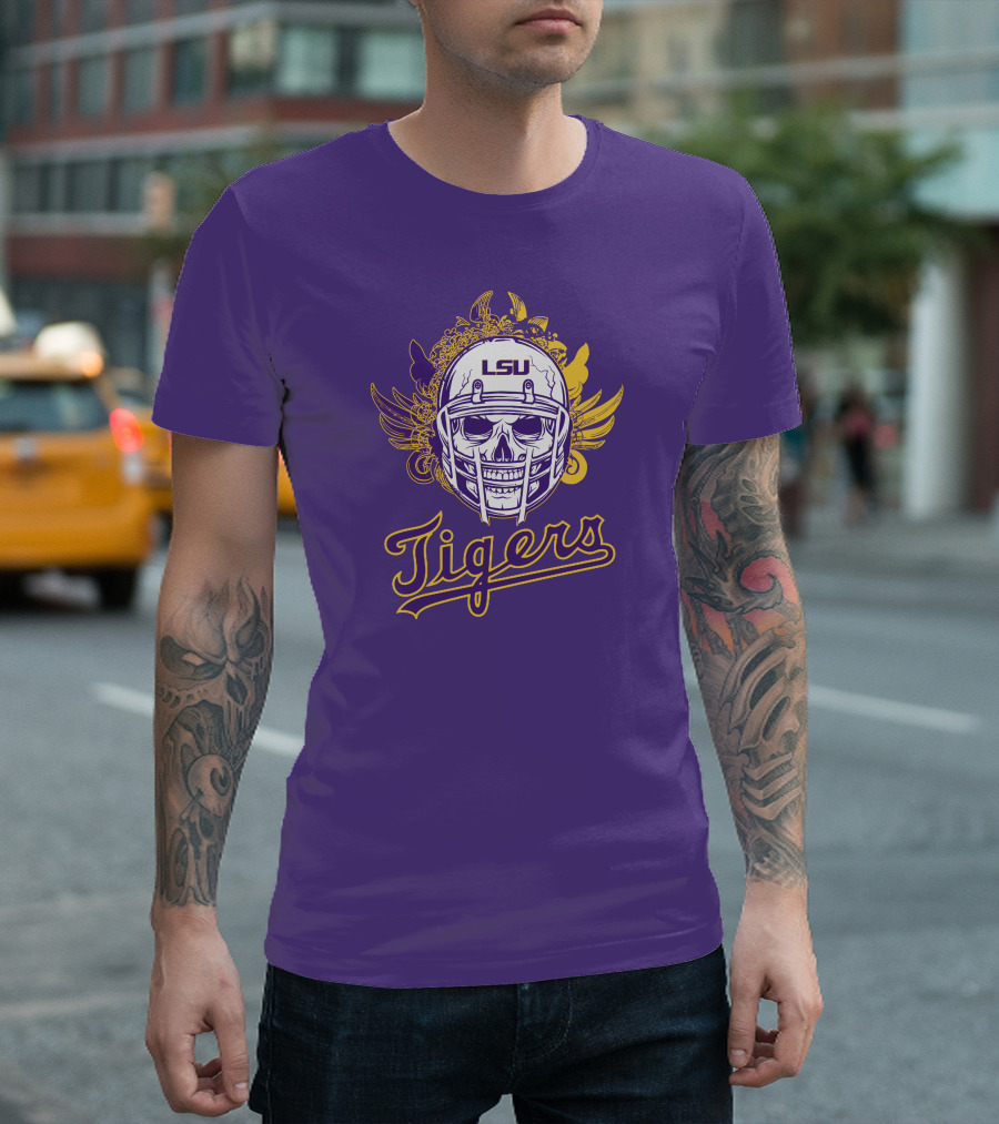 LSU Tigers Skull Helmet with Wings T-Shirt