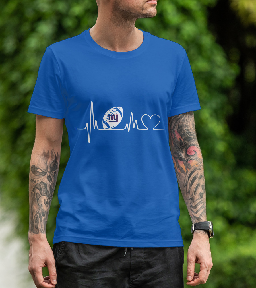 New York Giants Heartbeat Football T-Shirt