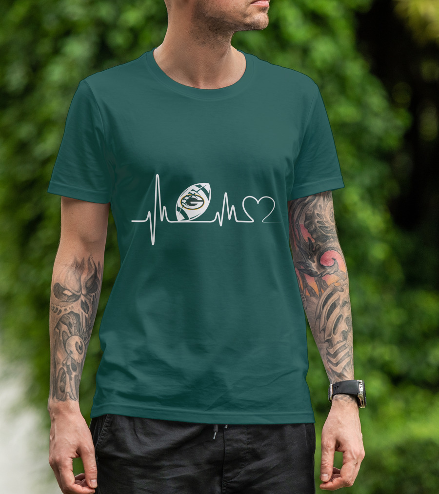 Green Bay Packers Heartbeat ECG Line Football Love T-Shirt
