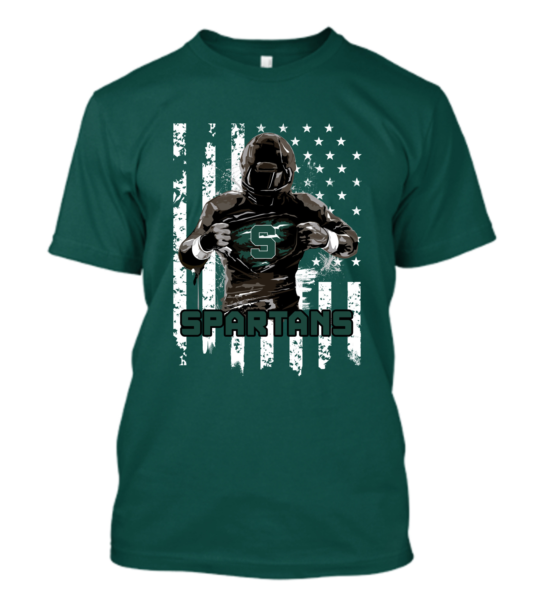 Spartans Player With S Emblem And American Flag Background T-Shirt