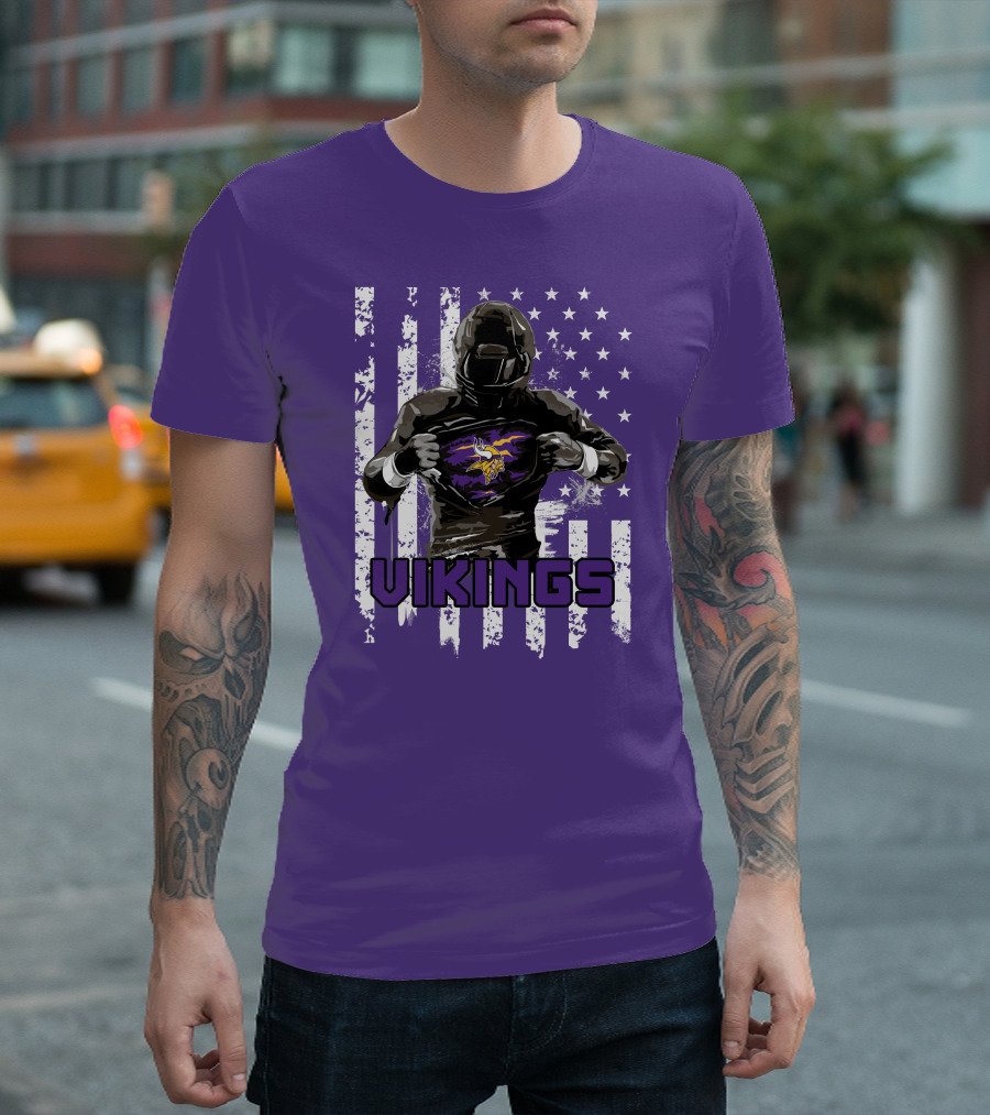 Minnesota Vikings Superhero Player American Flag T-Shirt