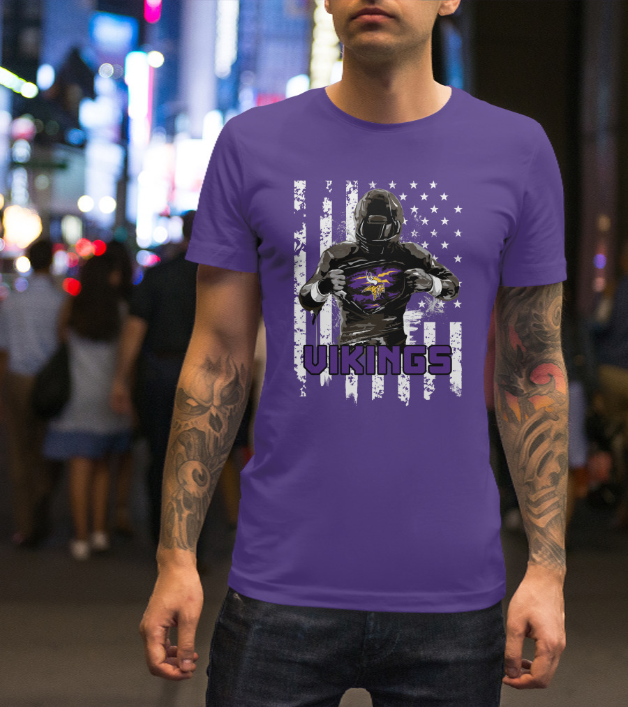 Minnesota Vikings Superhero Player American Flag T-Shirt